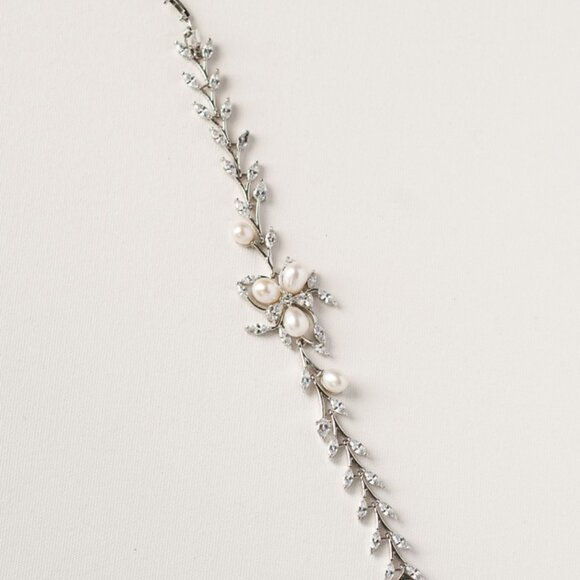 Freshwater Pearl Cubic Zirconia Bridal Bracelet, Gold, Silver or Rose Gold Color - Picture 5 of 5